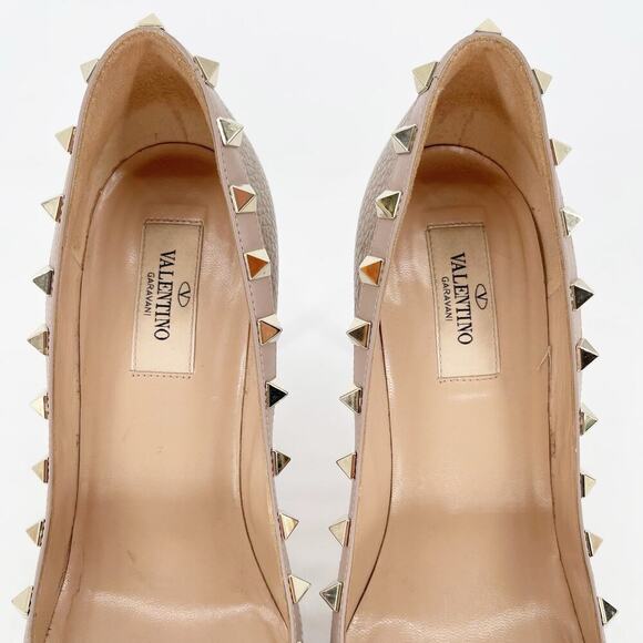 Valentino Garavani Metallic Gold Pebbled Leather Rockstud Pointed Toe Pump EU 37 - Picture 8 of 11